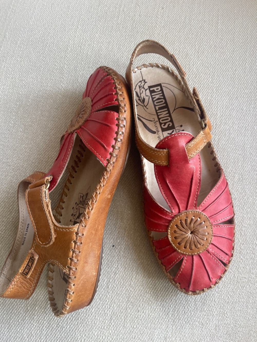 PIKOLINOS | Puerto Vallarta Leather Cut-Out Sandals | Two-Tone Red Cognac |  36